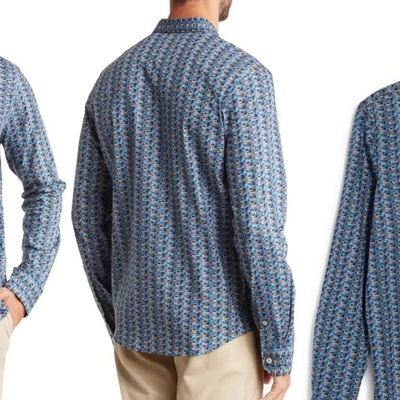 NWT!! GOOD MAN BRAND - Long Sleeve Button-Down Dress Shirt - Blue Sketch Geo - Picture 2 of 7